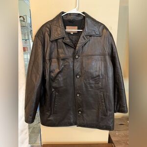 GUESS Men’s Black Genuine Leather Button Front Jacket Size L